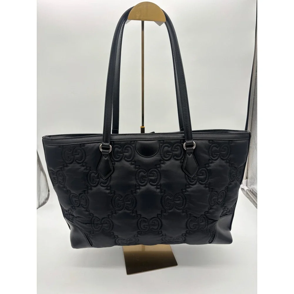 Gucci GG Matelasse Large Tote Bag Women's Black Quilted Leather Nylon 702252